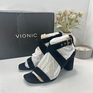 Vionic Marsanne Heeled Sandals Suede Black I8676T2002 Women's 9 Wide Tried On